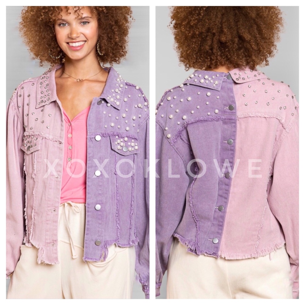 1 S POL Princess Pearl & Diamond Embellished Lavender Denim Jacket - Picture 5 of 16
